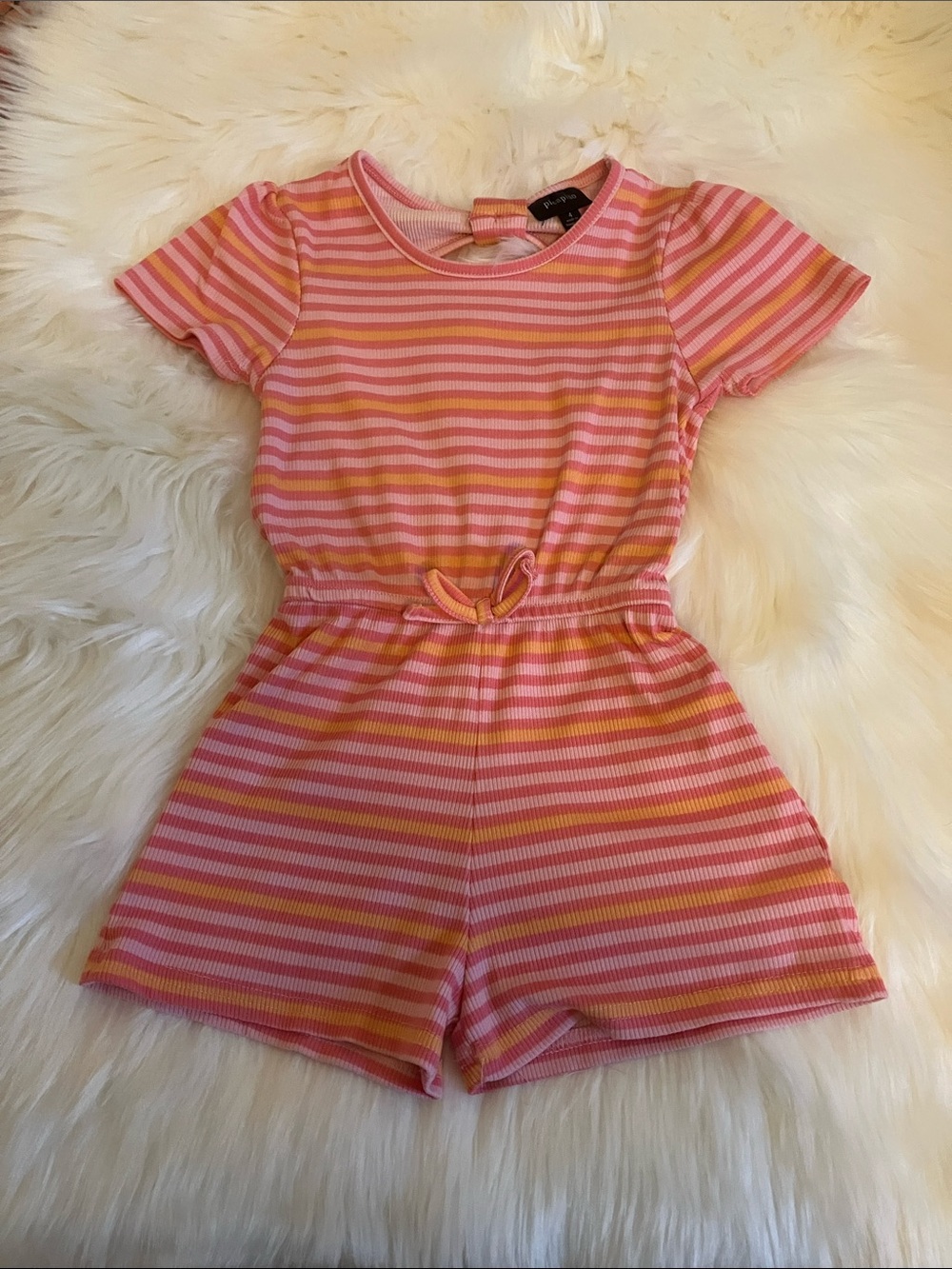 Girls Pink & Yellow Stripe One-Piece Romper